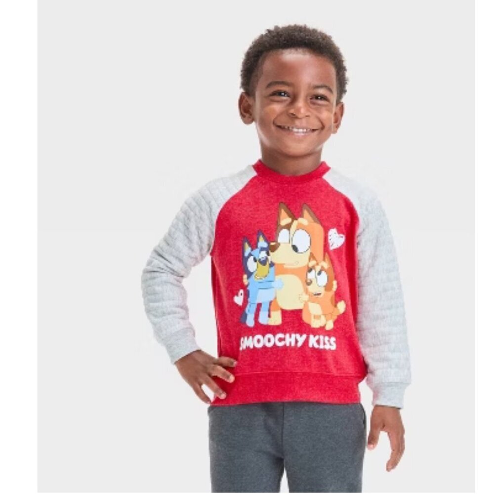 Bluey and Friends Smoochy Kiss" red and gray pullover sweatshirt size 18m NWT